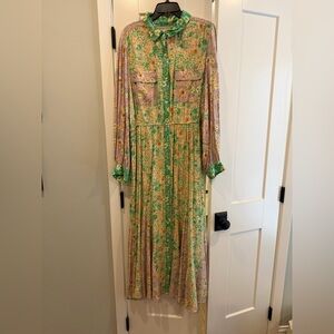 LOFT Floral Long Sleeve Dress in Green and Purple